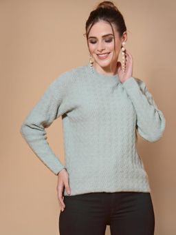 Mafadeny - Women Green Self Design Pullover Top