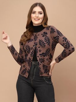 Mafadeny - Women Brown Floral Cardigan