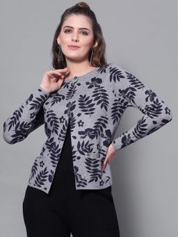 Mafadeny - Women Grey Cable Knit Nylon Full Sleeves Cardigan