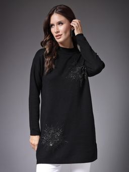 Mafadeny - Women Winter Wear Black Embellished Stylised & Cosy Top