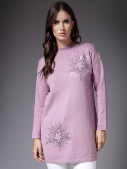 Mafadeny - Women Winter Wear Purple Embellished Stylised & Cosy Top