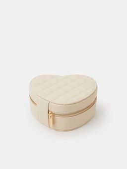 Accessorize London - Womens Cream Quilted Heart Travel Jewellery Box