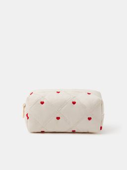Accessorize London - Womens Cream Quilted Heart Make Up Pouch