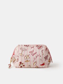 Accessorize London - Womens Pink Christmas Stripe Make Up Pouch