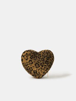 Accessorize London - Womens Leopard Corduroy Heart Make Up Bag