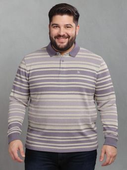 BULLMER - Men Purple Cotton Stripes Regular Fit Polo T-Shirt