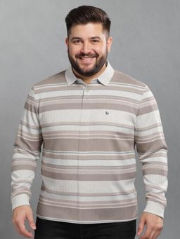 BULLMER - Men Beige Cotton Stripes Regular Fit Polo T-Shirt