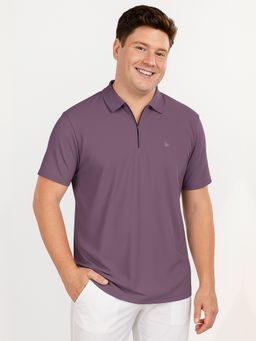 BULLMER - Men Purple Polyester Solid Regular Fit Polo T-Shirt