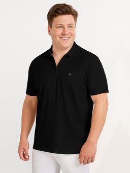 BULLMER - Men Black Polyester Solid Regular Fit Polo T-Shirt