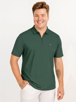 BULLMER - Men Green Polyester Solid Regular Fit Polo T-Shirt