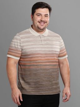 BULLMER - Men Multi-Color Cotton Blend Stripes Regular Fit Polo T-Shirt