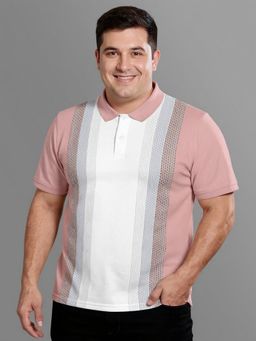 BULLMER - Men Mauve Cotton Blend Stripes Regular Fit Polo T-Shirt