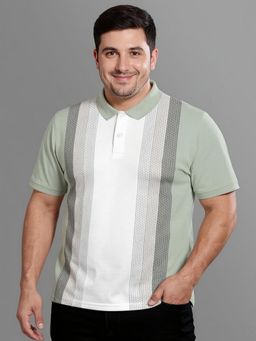 BULLMER - Men Green Cotton Blend Stripes Regular Fit Polo T-Shirt