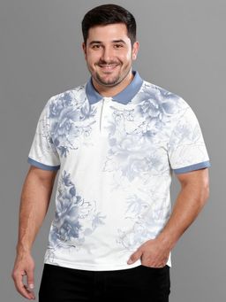 BULLMER - Men White Cotton Blend Floral Regular Fit Polo T-Shirt