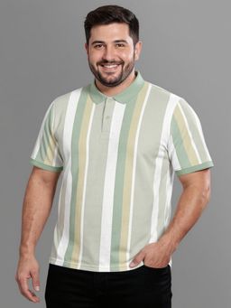 BULLMER - Men Multi-Color Cotton Blend Stripes Regular Fit Polo T-Shirt
