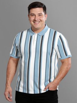 BULLMER - Men Multi-Color Cotton Blend Stripes Regular Fit Polo T-Shirt