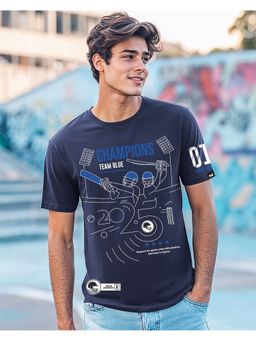 Bewakoof - Men Blue Cotton Graphic Regular Fit T-Shirt