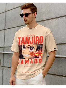Bewakoof - Demon Slayer Men's Ginger Root Brown Graphic Printed Oversized T-shirt