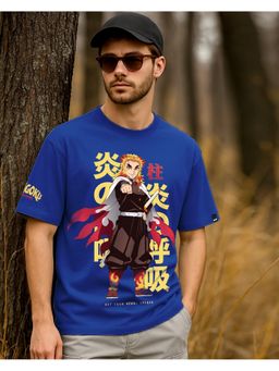 Bewakoof - Demon Slayer Men's Blue Heart Ablaze Graphic Printed Oversized T-shirt