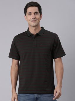 Classic Polo - Men Grey Cotton Blend Stripes Regular Fit Polo T-Shirt