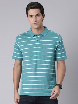Classic Polo - Men Blue Cotton Blend Stripes Regular Fit Polo T-Shirt