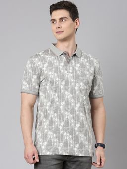 Classic Polo - Men Grey Cotton Printed Slim Fit Polo T-Shirt