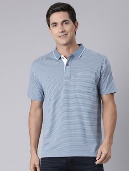 Classic Polo - Men Blue Cotton Blend Stripes Regular Fit Polo T-Shirt