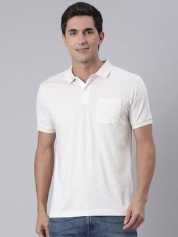 Classic Polo - Men White Cotton Blend Printed Slim Fit Polo T-Shirt