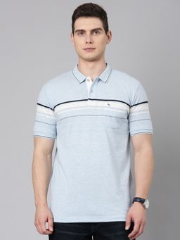 Classic Polo - Men Blue Cotton Blend Stripes Slim Fit Polo T-Shirt