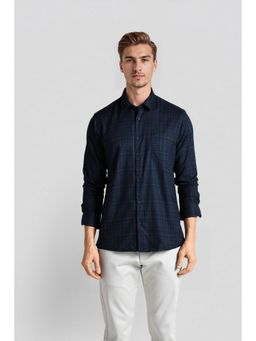 Crocodile - Men Navy Blue Polyester Blend Checks Comfortable Fit Casual Shirt