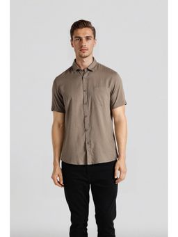 Crocodile - Men Brown Lyocell Blend Solid Comfortable Fit Casual Shirt