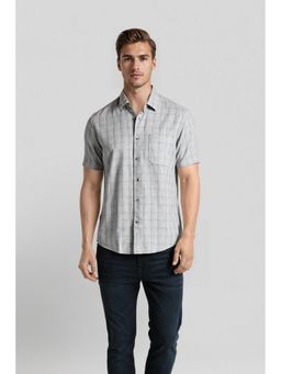 Crocodile - Men Grey Pure Cotton Checks Comfortable Fit Casual Shirt