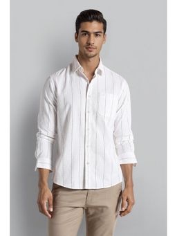 Crocodile - Men Off White Pure Cotton Stripes Comfortable Fit Casual Shirt