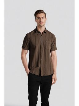 Crocodile - Men Brown Pure Cotton Stripes Comfortable Fit Casual Shirt