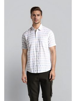 Crocodile - Men White Cotton Blend Stripes Comfortable Fit Casual Shirt