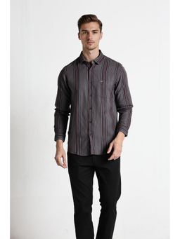 Crocodile - Men Grey Pure Cotton Stripes Comfortable Fit Casual Shirt