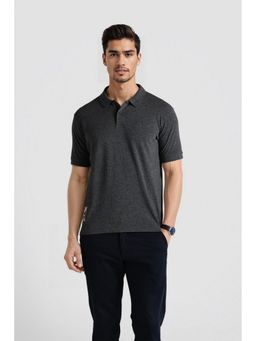 Crocodile - Men Grey Cotton Solid Slim Fit Polo T-Shirt