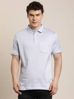 Turtle - Men Grey Pure Cotton Solid Slim Fit Polo T-Shirt