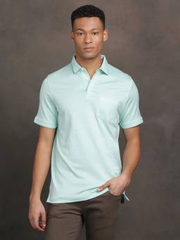 Turtle - Men Green Pure Cotton Solid Slim Fit Polo T-Shirt