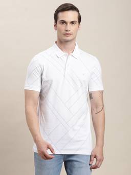 Turtle - Men White Cotton Blend Printed Slim Fit Polo T-Shirt