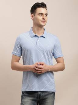 Turtle - Men Blue Cotton Blend Printed Slim Fit Polo T-Shirt