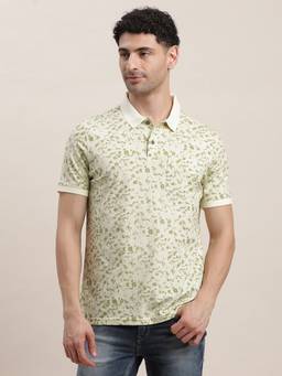 Turtle - Men Green Cotton Blend Printed Slim Fit Polo T-Shirt