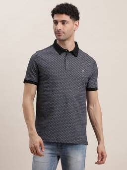 Turtle - Men Black Cotton Blend Printed Slim Fit Polo T-Shirt