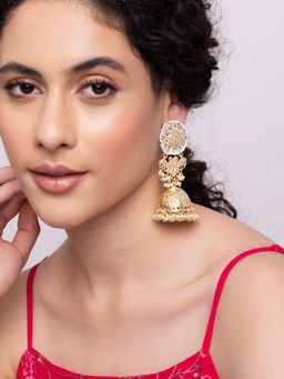 Indya - Gold Kundan Drop Jhumka Earrings