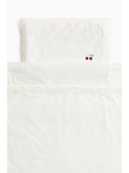 H&M - White Embroidery-Detail Cot Duvet Cover Set