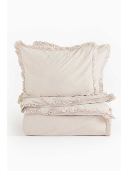 H&M - Beige Frill-Trimmed Double/King Duvet Cover Set