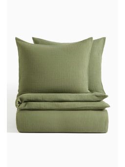 H&M - Green Muslin Double/King Duvet Cover Set