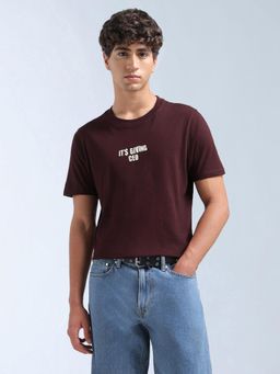 Flying Machine - Men Brown Typography Printed Cotton T-shirt