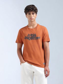 Flying Machine - Men Orange Typography Printed Cotton T-shirt