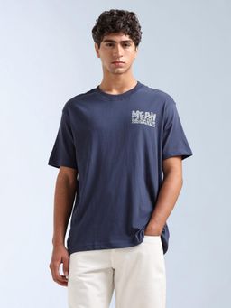 Flying Machine - Men Navy Blue Typography Printed Relaxed Fit T-shirt